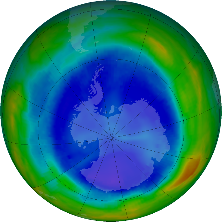 Antarctic ozone map for 20 August 2000